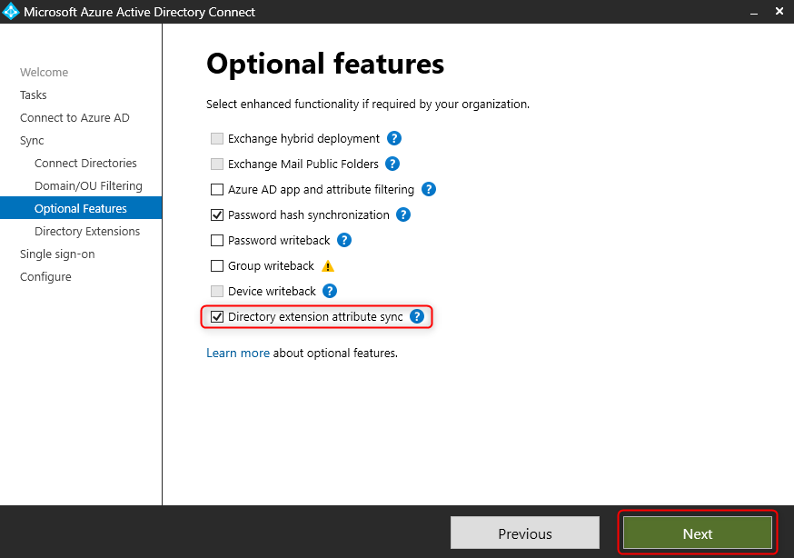 Azure AD Connect - Optional features