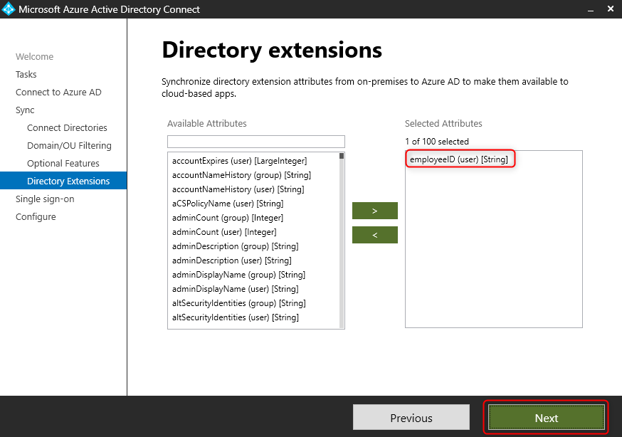 Azure AD Connect - Directory extensions