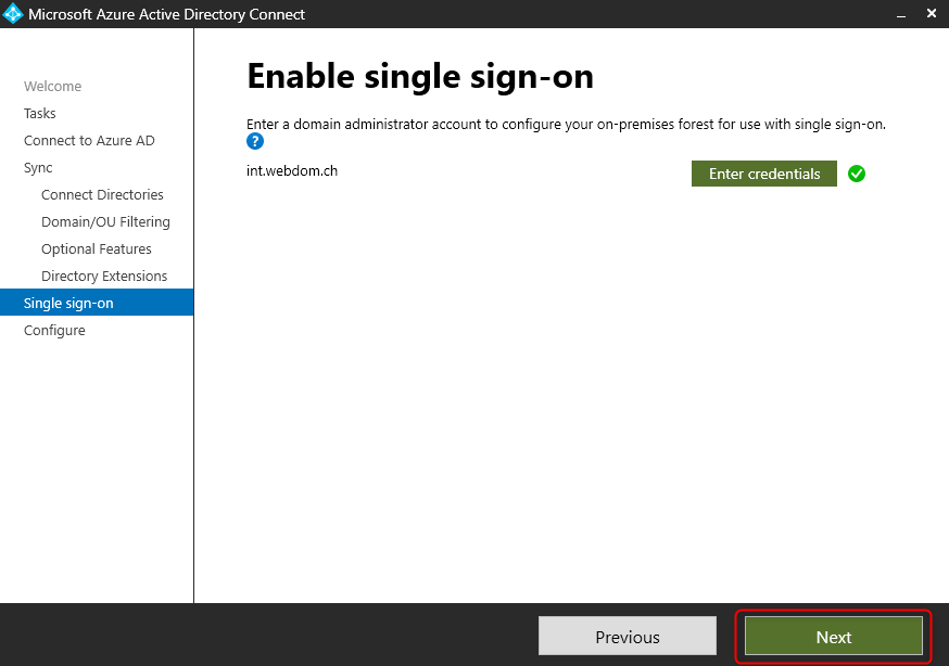 Azure AD Connect - Enable single sign-on