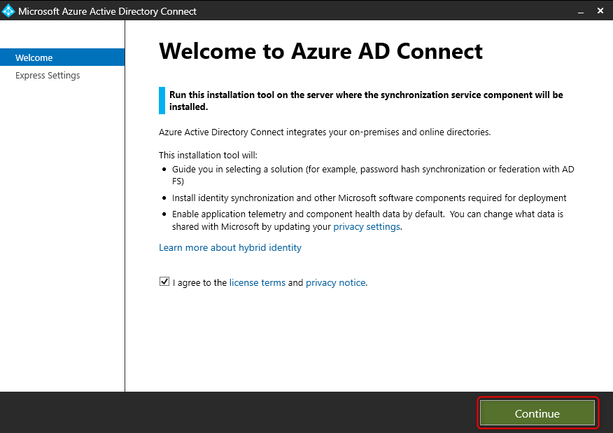 Azure AD Connect - Welcome to Azure AD Connect