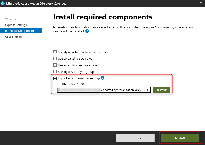 Azure AD Connect - Install required components