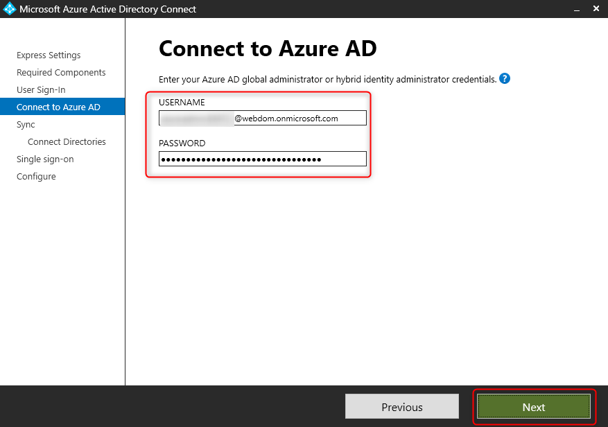Azure AD Connect - Connect to Azure AD
