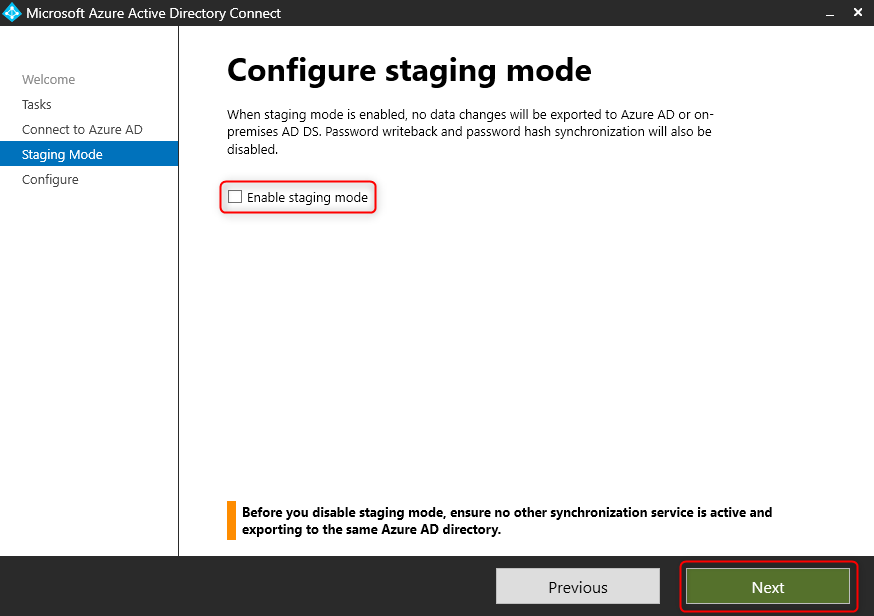 Azure AD Connect - Configure staging mode