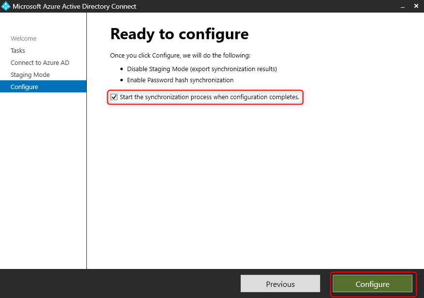 Azure AD Connect - Ready to configure