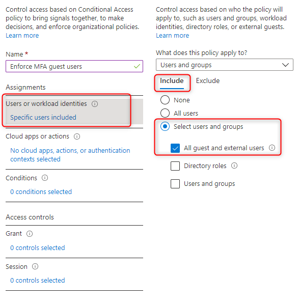Conditional Access - Assignments User and Groups (Include)