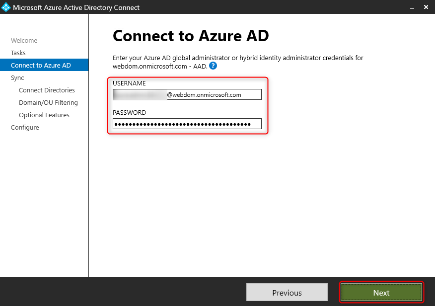 Azure AD Connect - Connect to Azure AD