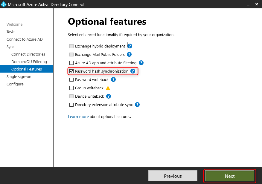 Azure AD Connect - Optional features