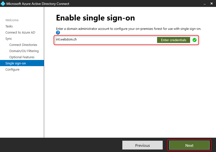 Azure AD Connect - Enable single sign-on