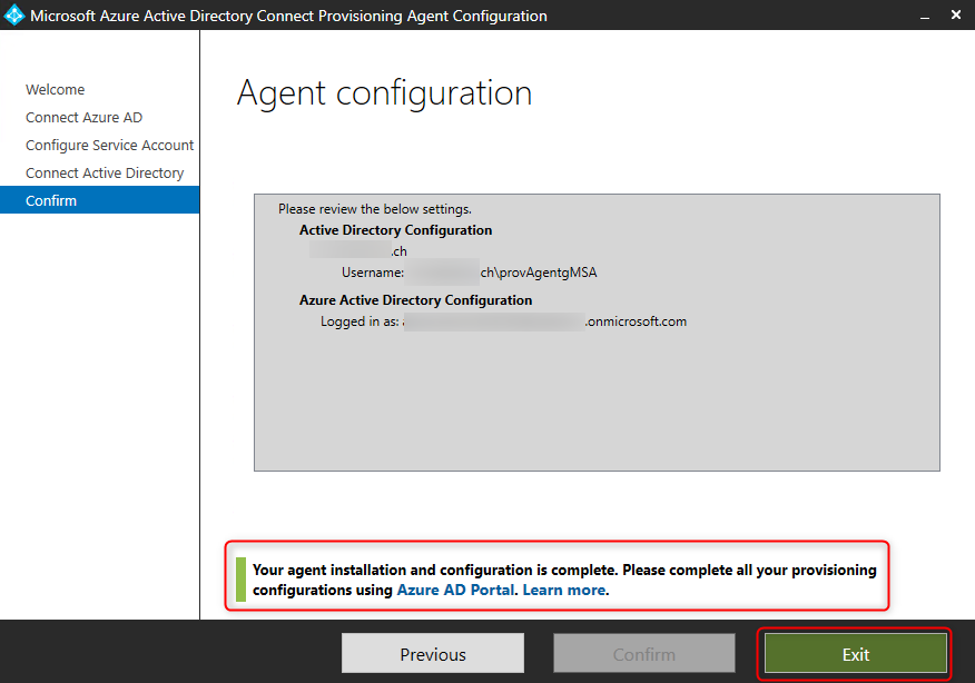 Azure AD Cloud Sync - Agent configuration complete