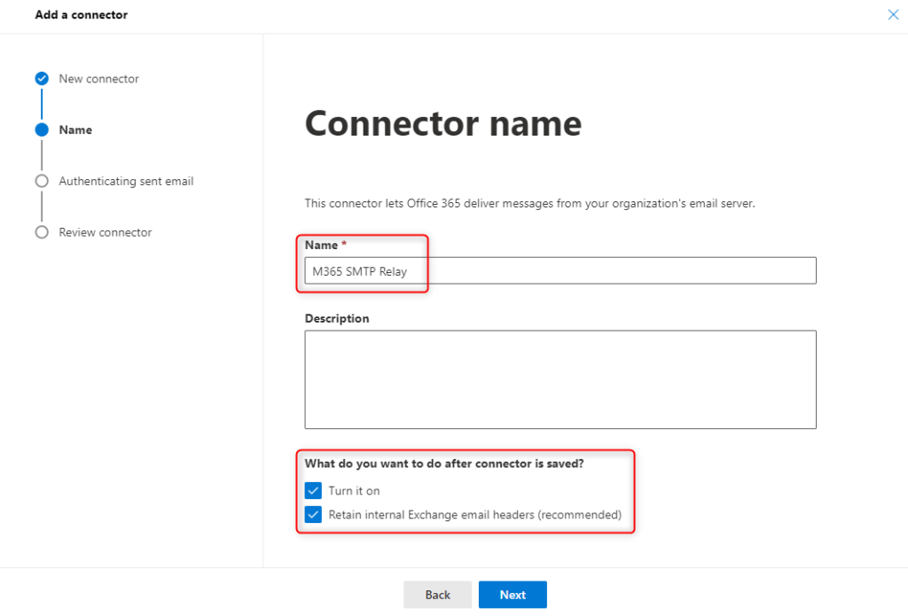 Microsoft 365 SMTP Relay - Connector name