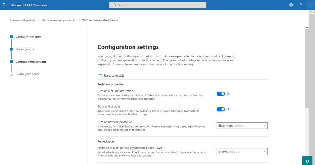 Microsoft Defender for Business Next-Generation Protection - Configuration settings Part 1