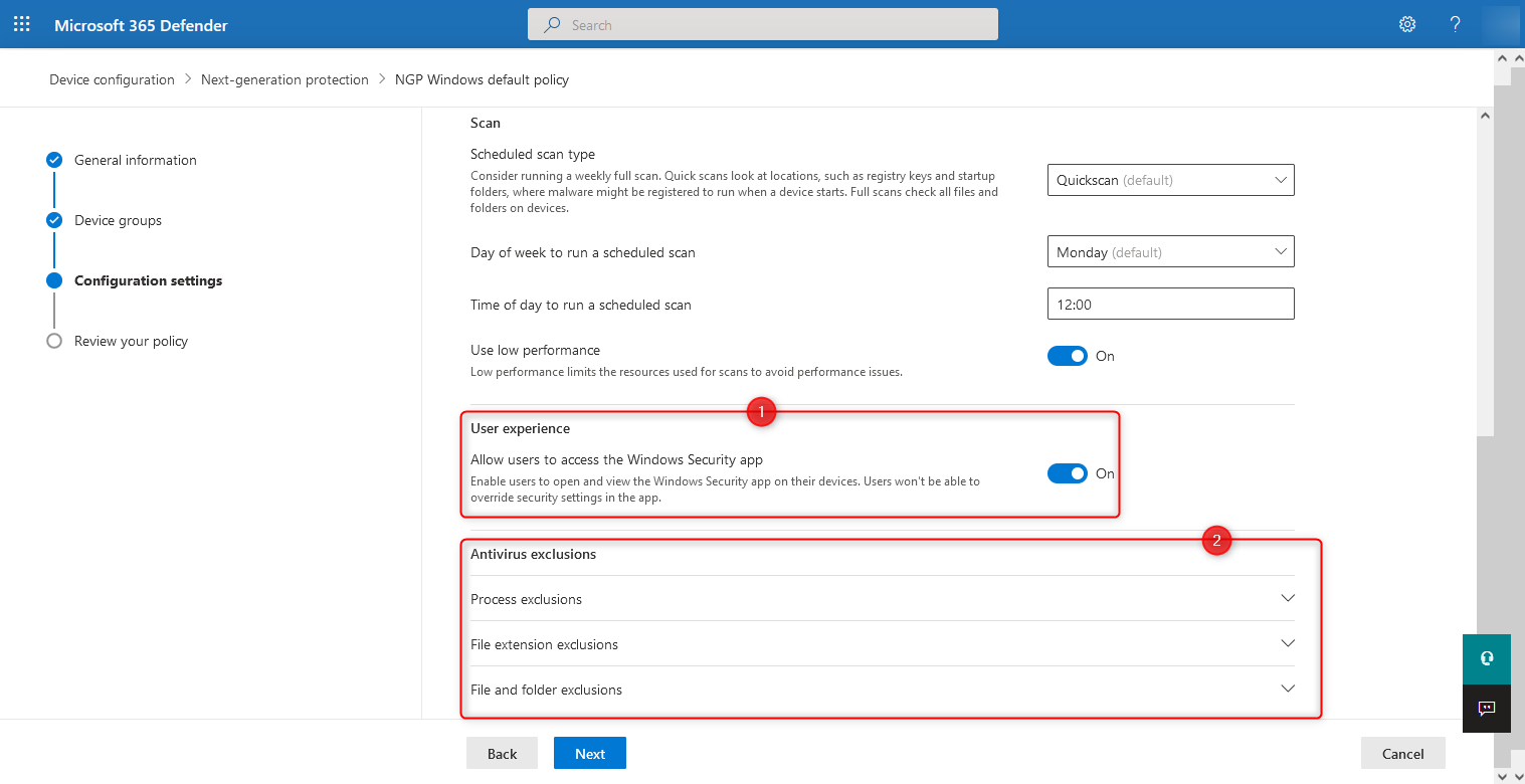 Microsoft Defender for Business Next-Generation Protection - Configuration settings Part 2