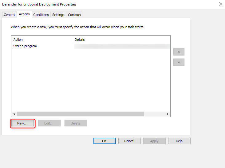 Microsoft Defender for Business Group Policy Object - Action Properties