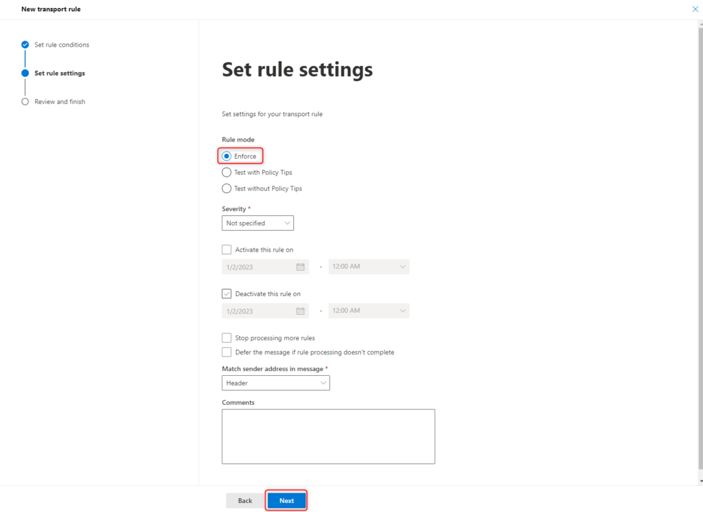Office 365 Message Encryption (OME) - Mail Flow rule settings