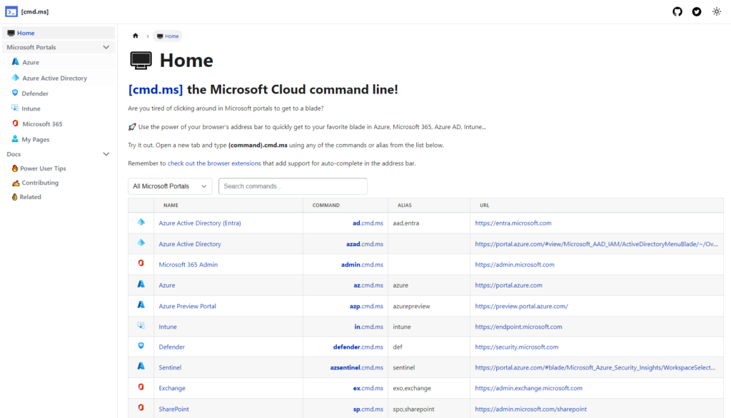 cmd.ms Microsoft Cloud command line for the browser - Homepage