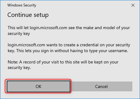Security key - Continue setup