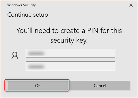 Security key - create PIN