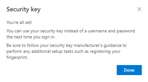 Security key - setup successful