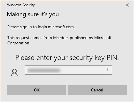 Security key - Enter PIN