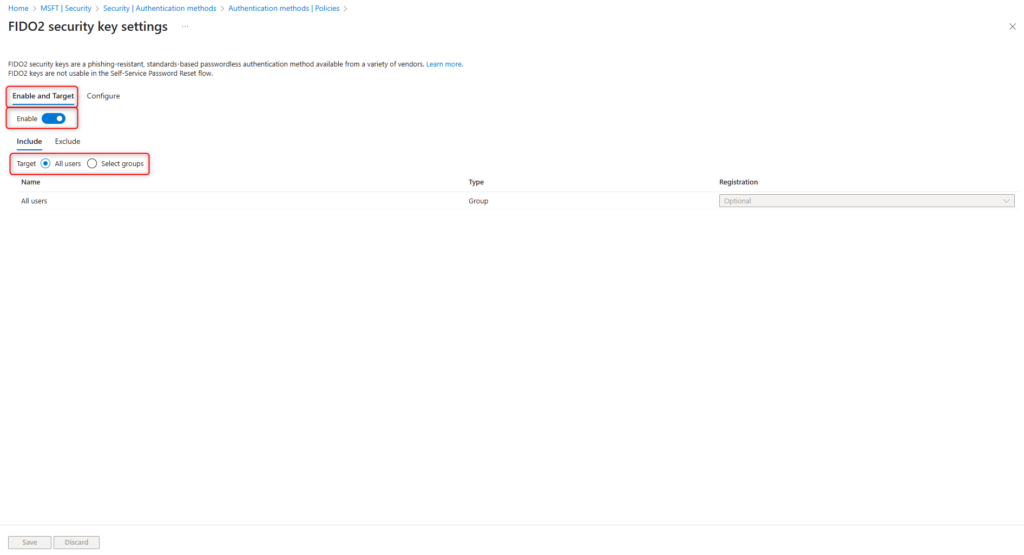 Microsoft Entra ID - FIDO2 enable and target