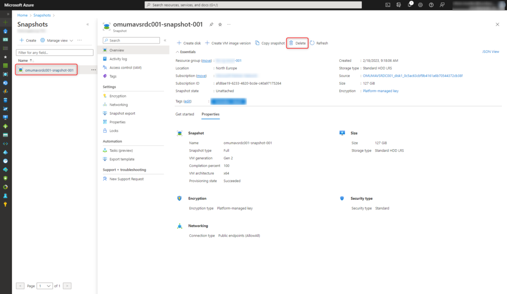 Windows Server in place upgrade - delete snapshot
