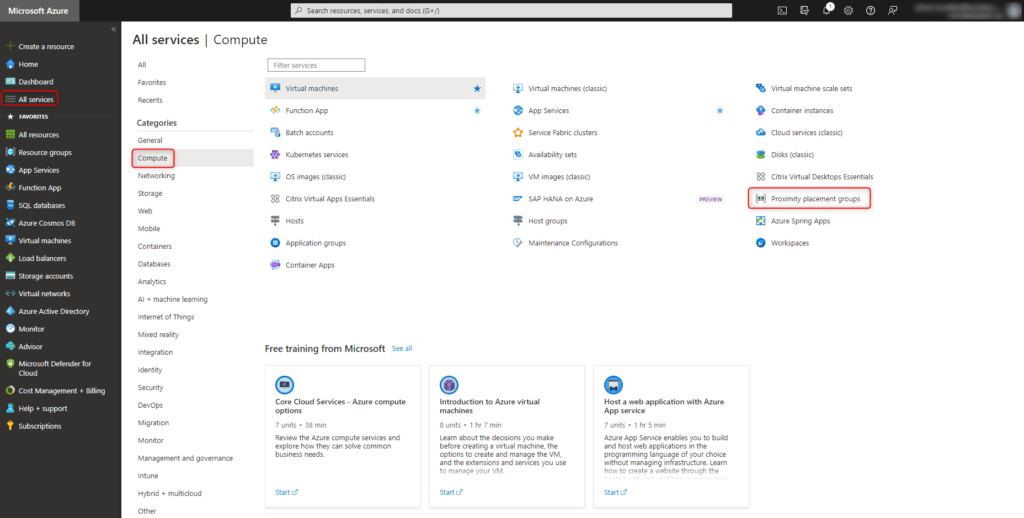 Azure proximity placement groups - all services