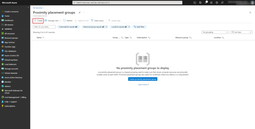 Azure proximity placement groups - create