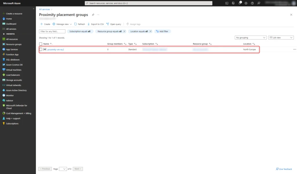 Azure proximity placement groups - proximity group successfull created