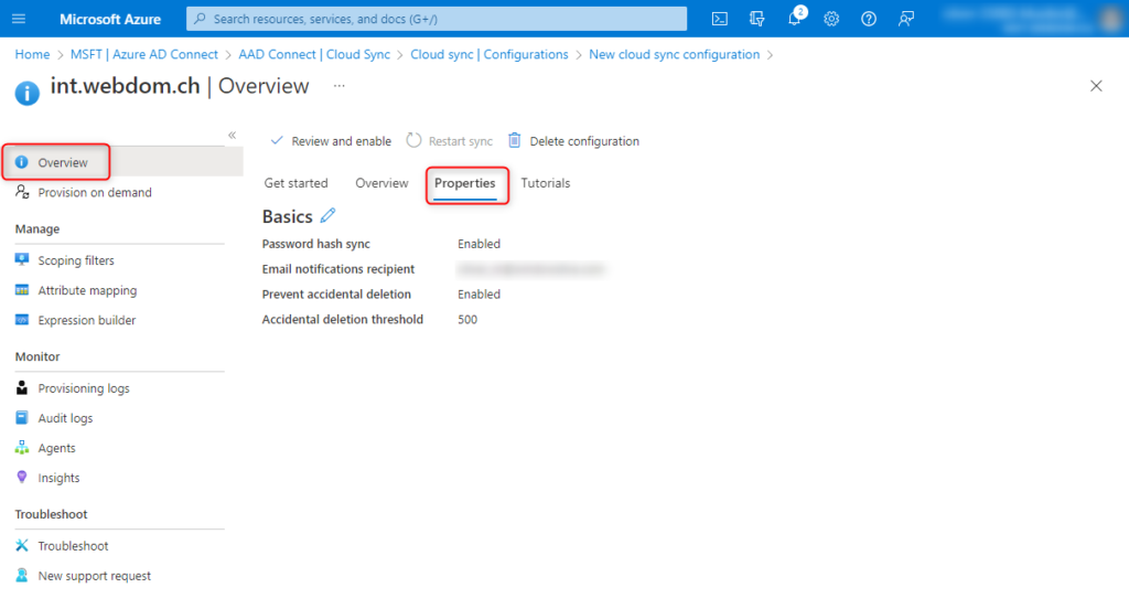 Azure AD Cloud Sync Provisioning - New cloud sync configruation Overview