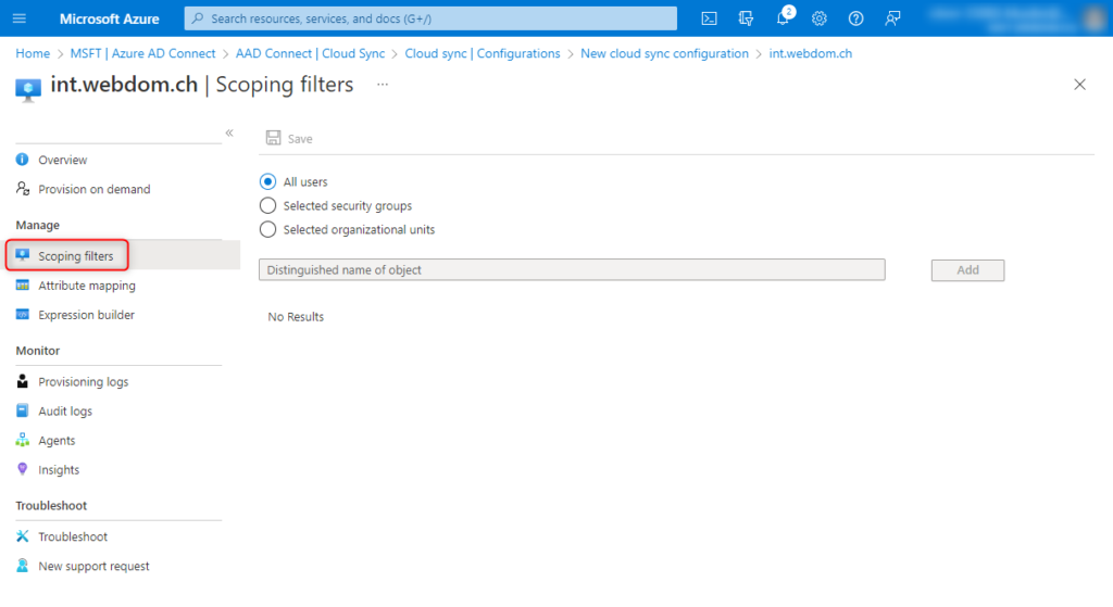 Azure AD Cloud Sync Provisioning - Scoping filters