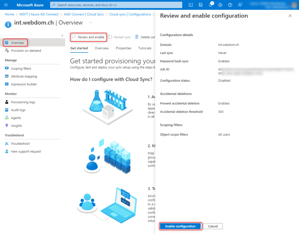 Azure AD Cloud Sync Provisioning - Reveiw and enable