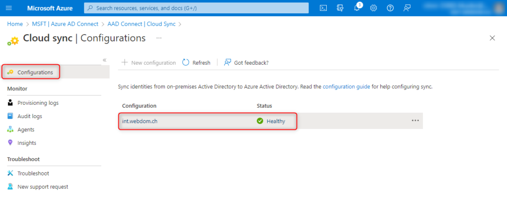 Azure AD Cloud Sync Provisioning - Healthy status