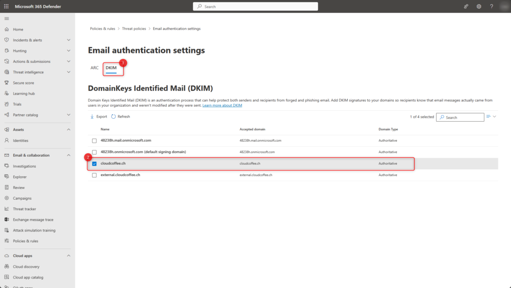 Email authentication settings
