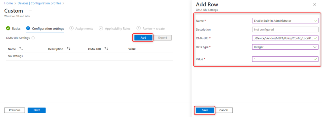 Windows LAPS in Microsoft Intune - Enable Built-in Administrator OMA-URI