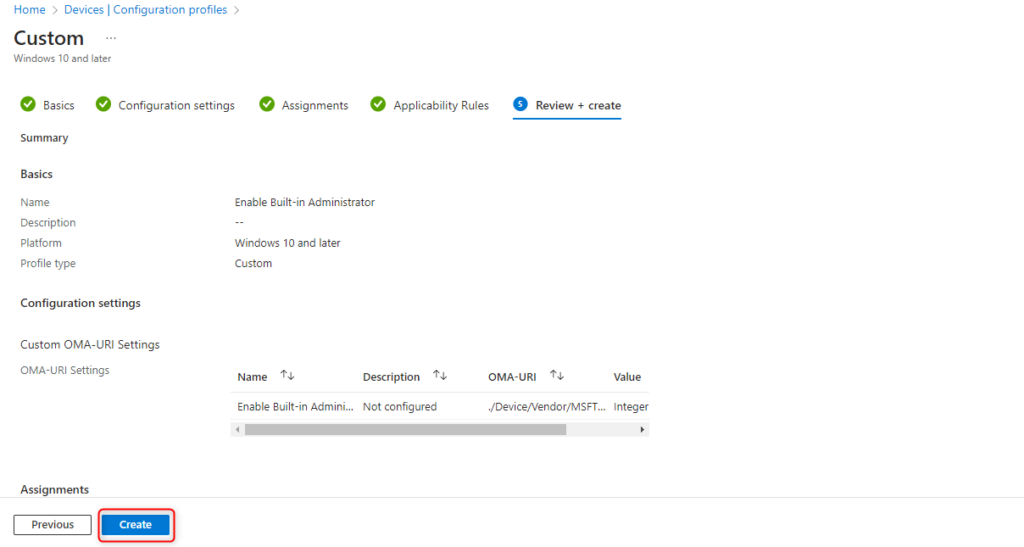 Windows LAPS in Microsoft Intune - Review and create profile