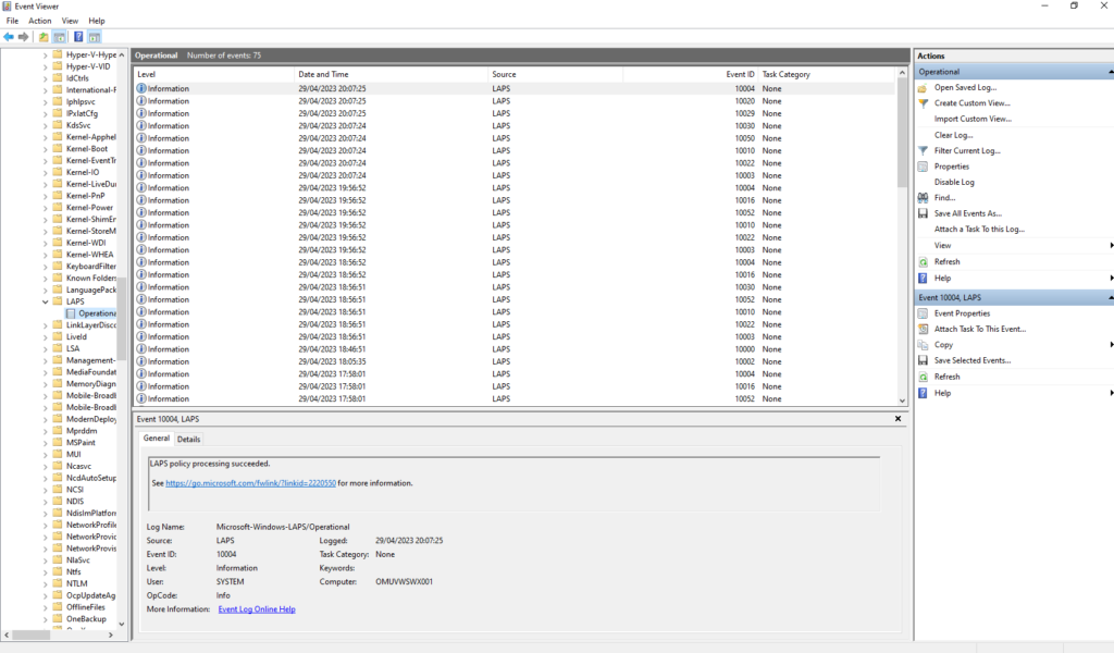 Windows LAPS in Microsoft Intune - Event Viewer
