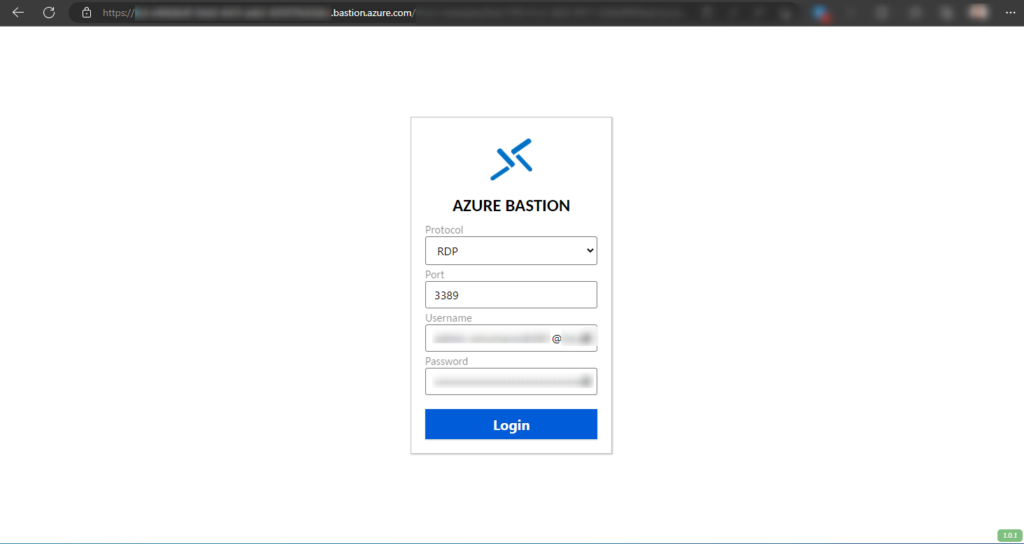 Azure Bastion Shareable Link - Login Screen Browser
