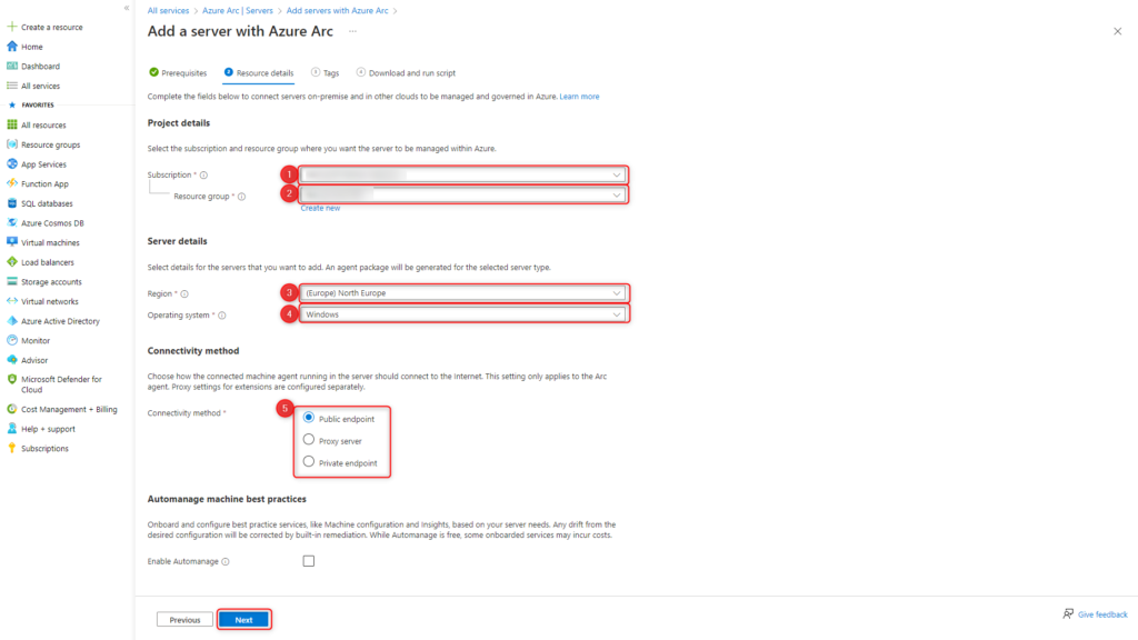 Azure Arc Windows Server - Add a single server Resource details