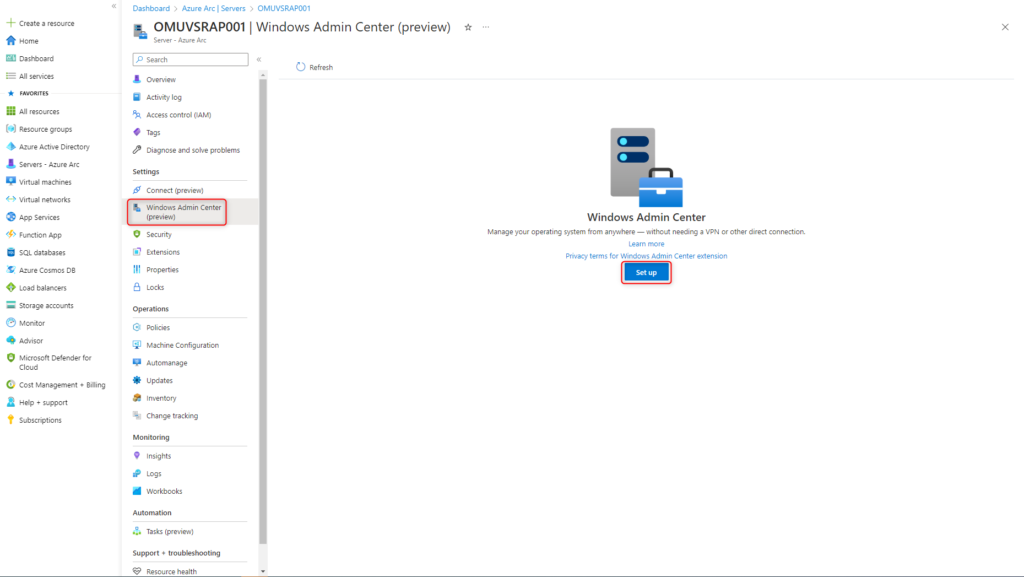 Azure Arc Windows Server - Windows Admin Center Set up