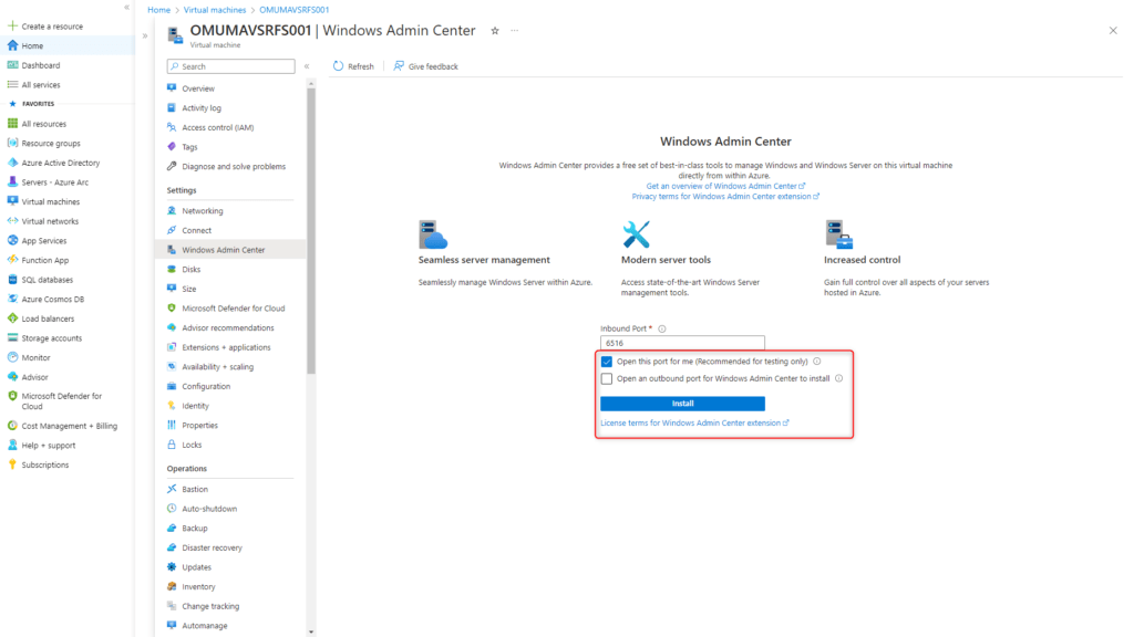 SMB over QUIC Azure Server - Windows Admin Center Installation