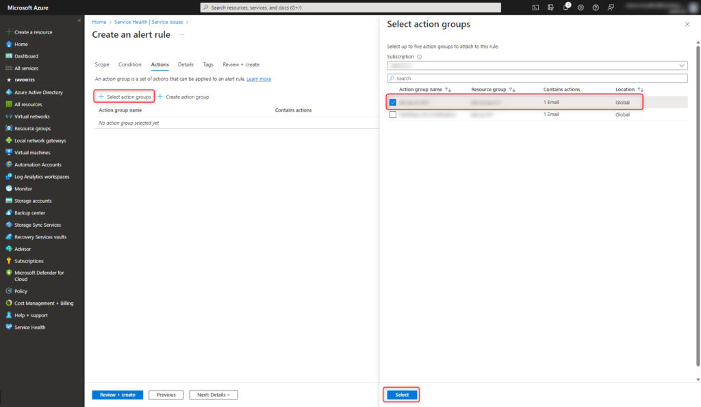 Azure Service Health - Actions