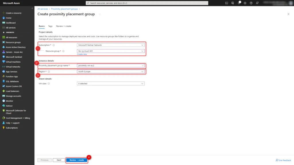 Azure proximity placement groups - project and instance details