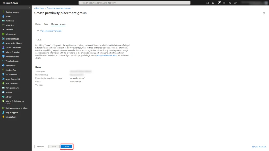 Azure proximity placement groups - create proximity group