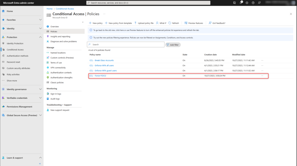 Conditional Access show policies