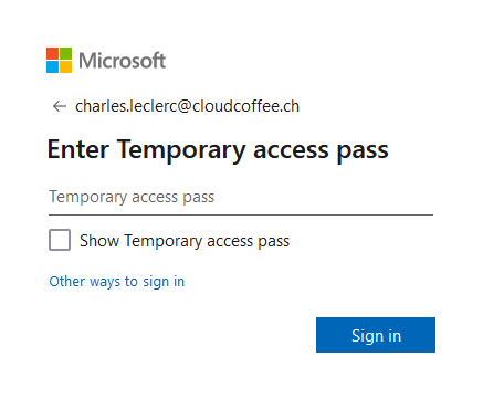 Sign In with Temporary Access Pass TAP