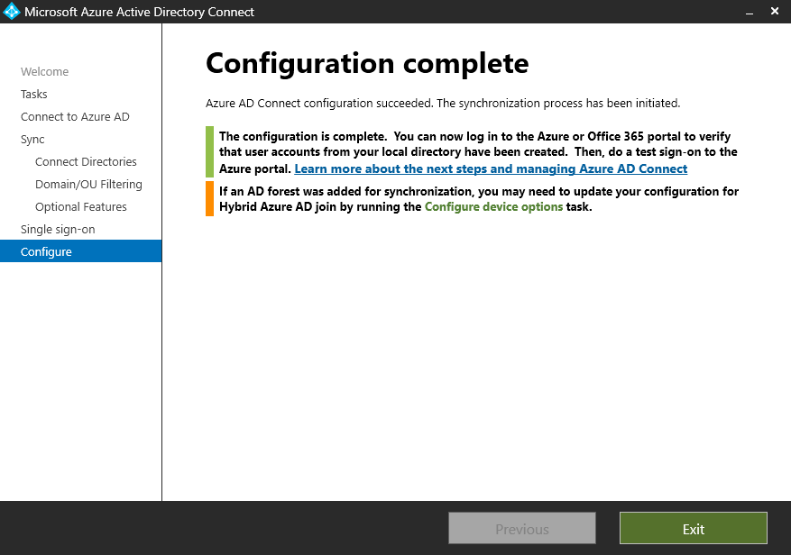 Microsoft Entra Hybrid Join - Configuration complete