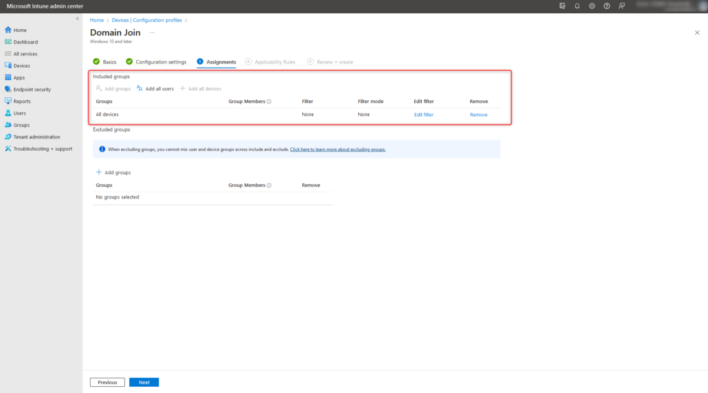 Microsoft Intune - Domain Join Assignments