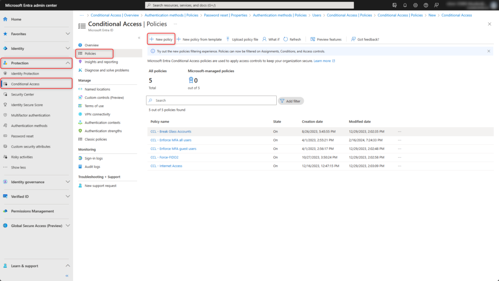 Microsoft Entra Conditional Access create new policy