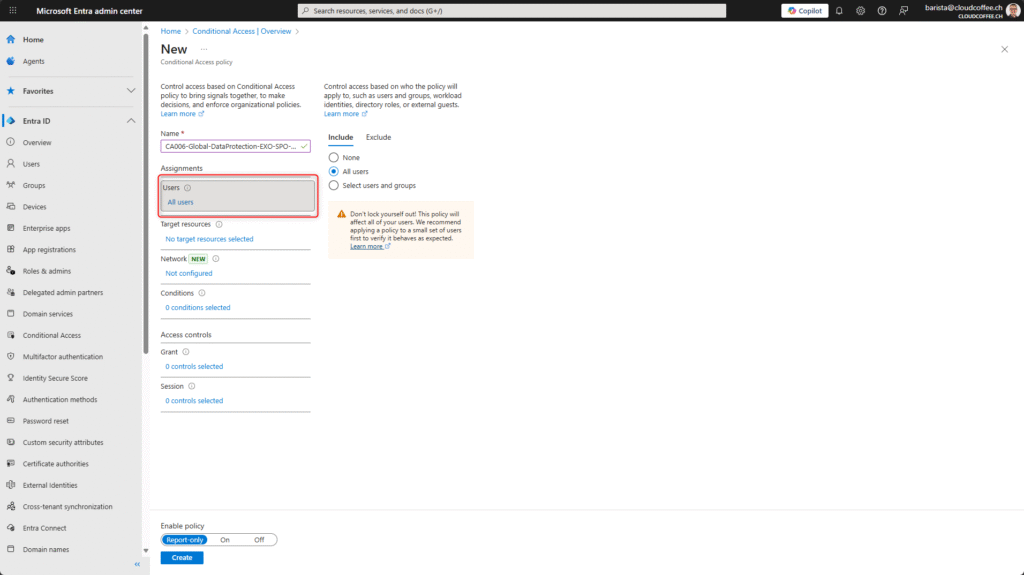 Microsoft Entra Conditional Access – Assigning all users to a new policy
