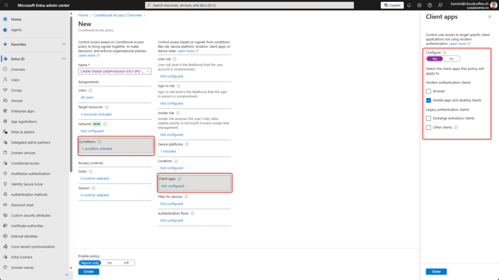 Microsoft Entra Conditional Access – Configure client app condition for mobile and desktop apps